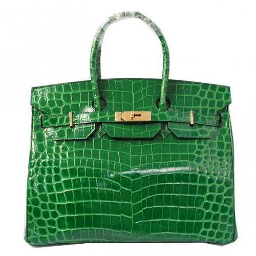 hermes birkin 35 cm tragetaschen grün schillerndes krokoleder gold