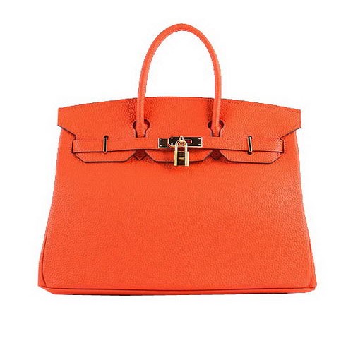 Hermes Birkin 35CM Tragetaschen Orange genarbtes Leder H-35 Gold