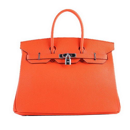 Hermes Birkin 35CM Tragetaschen Orange Körniges Leder H-35 Silber