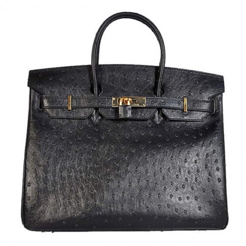 Hermes Birkin 35CM Tragetaschen Strauß Togo Leder Schwarz Golden
