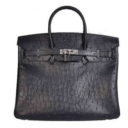 Hermes Birkin 35CM Tragetaschen Strauß Togo Leder Schwarz Silber