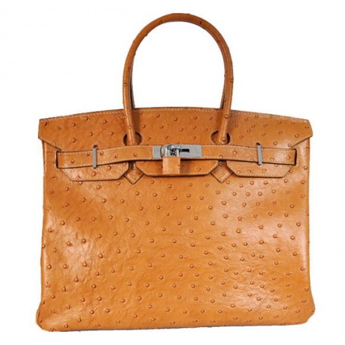 Hermes Birkin 35CM Tragetaschen Strauß Togo Leder Ocker Silber