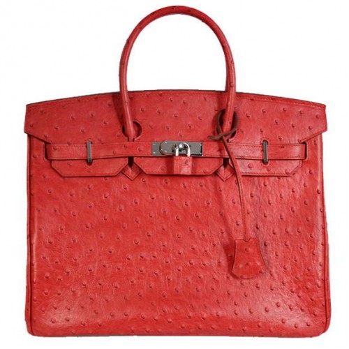 Hermes Birkin 35CM Tragetaschen Strauß Togo Leder Rot Silber