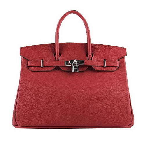 hermes birkin 35 cm tragetaschen rot körniges leder h-35 silber