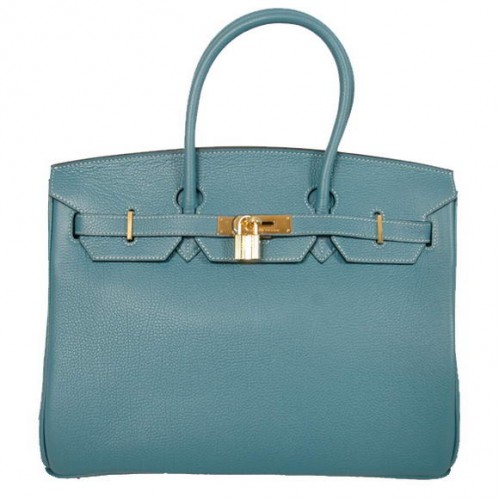 Hermes Birkin 35CM Tragetaschen Glattes Togo-Leder Blau Golden
