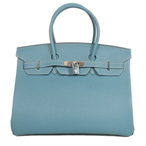 hermes birkin 35 cm tragetaschen glatt togo leder blau silber