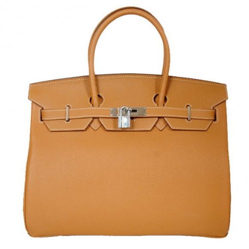 Hermes Birkin 35CM Tragetaschen Glattes Togo-Leder Kamel Silber