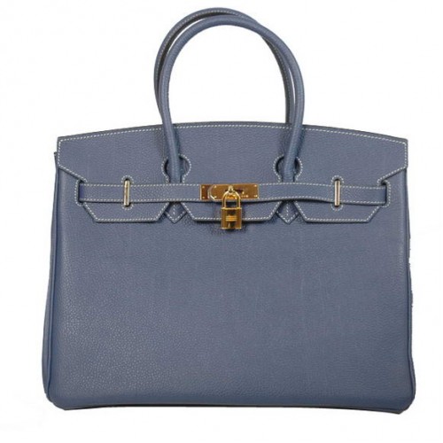 Hermes Birkin 35CM Tragetaschen Glattes Togo-Leder Dunkelblau Golden
