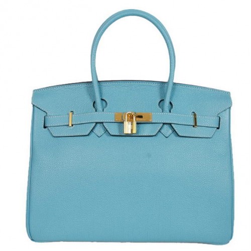 Hermes Birkin 35CM Tragetaschen Glattes Togo-Leder Hellblau Golden