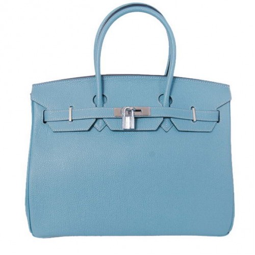Hermes Birkin 35CM Tragetaschen Glattes Togo-Leder Hellblau Silber