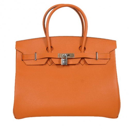 Hermes Birkin 35CM Tragetaschen Glattes Togo-Leder Orange Silber
