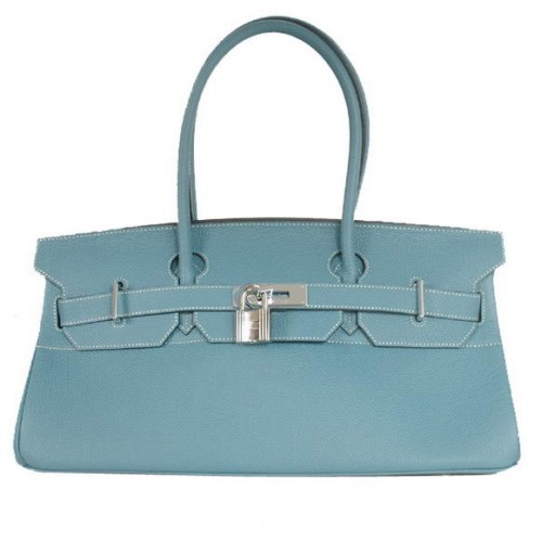 Hermes Birkin 42cm JPG Birkin Togo Leder Blau Tasche Silber Hardware