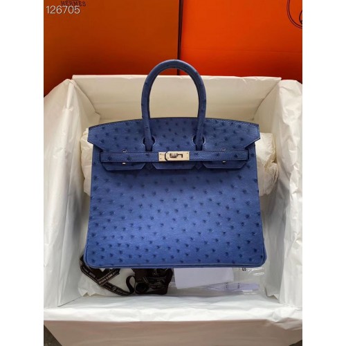 Hermes Birkin Bag Original Leder Straußenhaut HBK2530 Dunkelblau