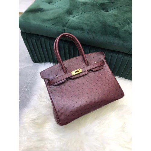 Hermes Birkin Bag Original Leder Straußenhaut HBK2530 Burgund