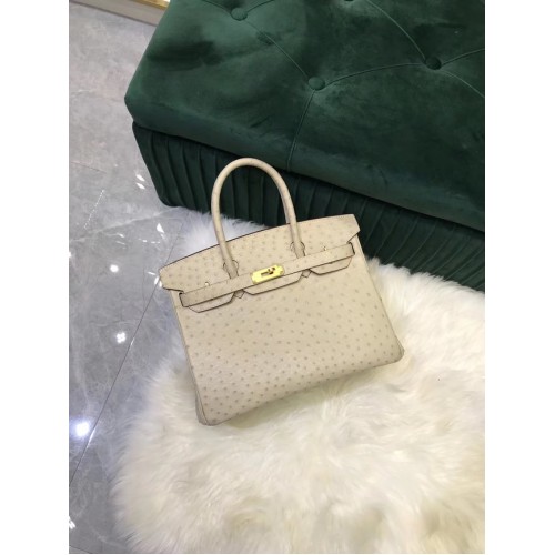 Hermes Birkin Bag Original Leder Straußenhaut HBK2530 creme
