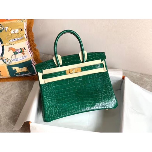 Hermes Birkin Bag Original Leder Kroko HBK35 grün