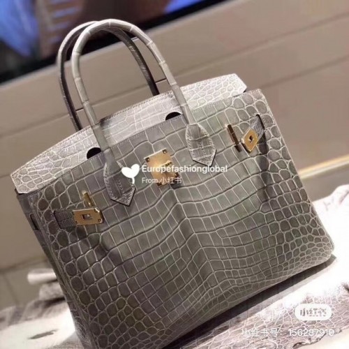 Hermes Birkin Bag Original Leder Kroko HBK35 grau