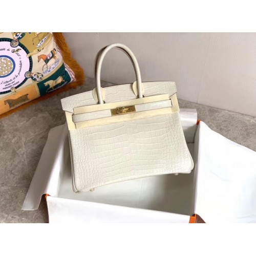 Hermes Birkin Bag Original Leder Kroko HBK35 weiß