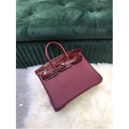 Hermes Birkin Bag Original Leder Krokodil Togo HBK2530 Burgund
