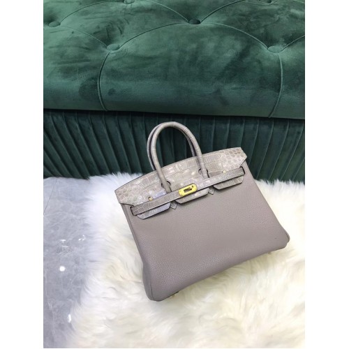 Hermes Birkin Bag Original Leder Kroko togo HBK2530 hellgrau