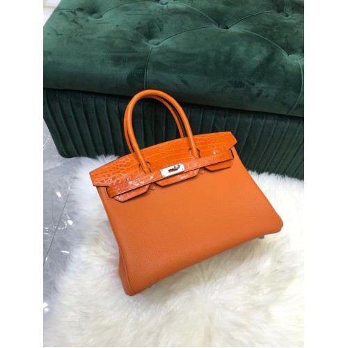 Hermes Birkin Bag Original Leder Krokodil togo HBK2530 orange