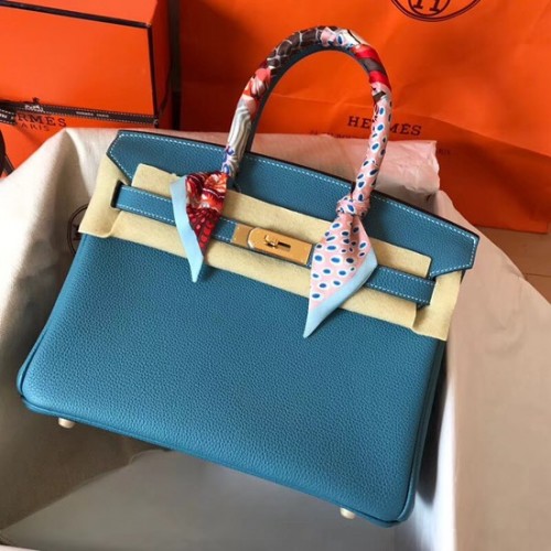 Hermes Birkin Tragetasche Original Togo Leder BK35 blau
