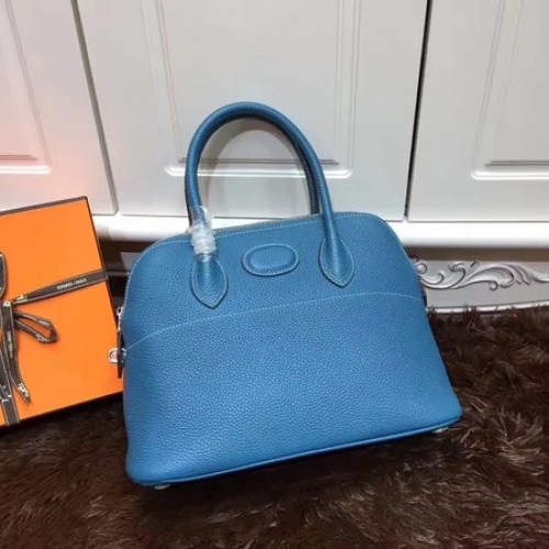 Hermes Bolide 31CM Kalbsleder Tragetasche B3302 Blau