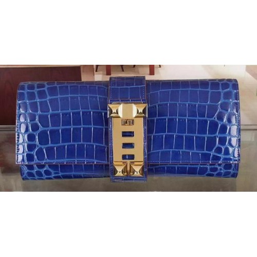 Hermes Croco Lederclutch H88017 Blau