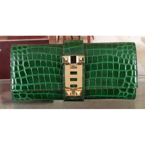 Hermes Croco Leather Clutch H88017 Grün