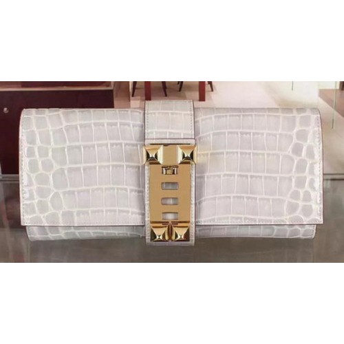 Hermes Croco Lederclutch H88017 Grau