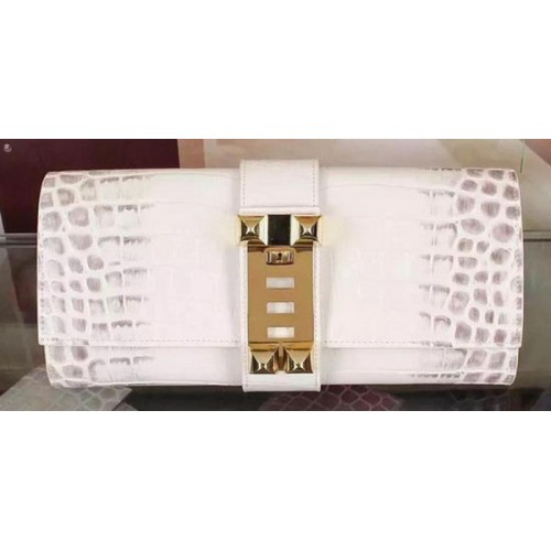Hermes Kroko-Leder-Clutch H88017 OffWhite