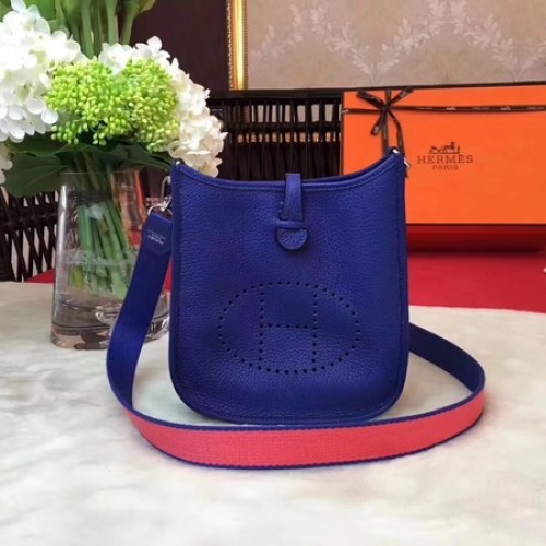 Hermes Evelyne Mini 17cm Umhängetasche Original Kalbsleder H1187 Blau