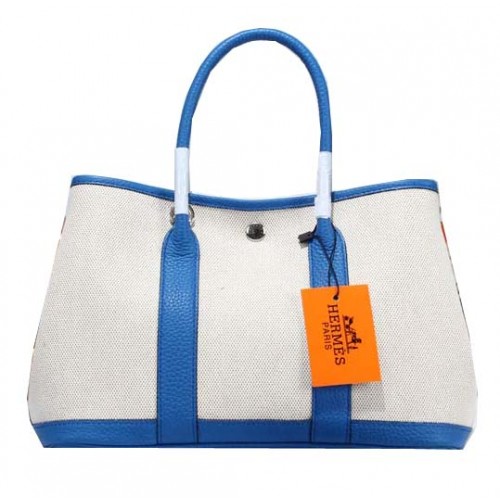 Hermes Garden Party 30cm Tragetasche Canvas Blau