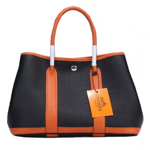 Hermes Garden Party 30cm Tragetaschen Körniges Leder Schwarz & Orange