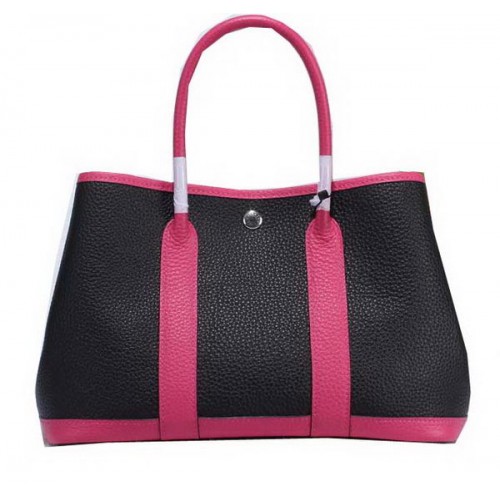 Hermes Garden Party 30cm Tragetaschen Körniges Leder Schwarz&Rose