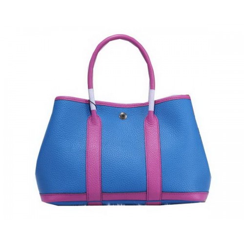 Hermes Garden Party 30cm Tragetaschen Körniges Leder Blau&Lavendel