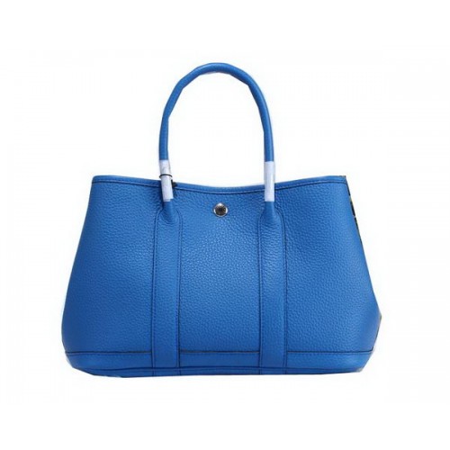 Hermes Garden Party 30cm Tragetaschen genarbtes Leder blau