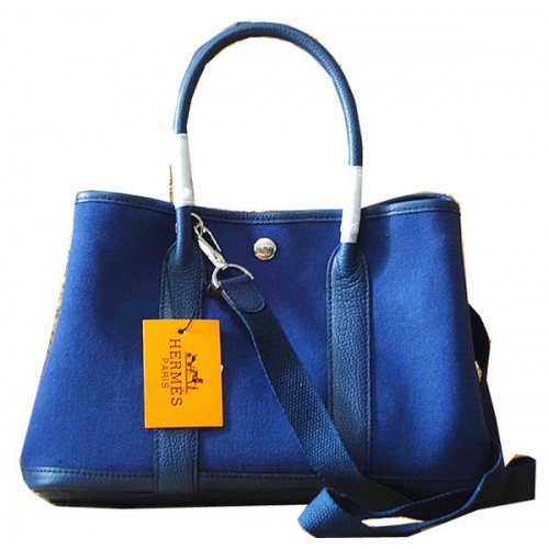 Hermes Garden Party 30cm Tragetaschen Original Leder Blau