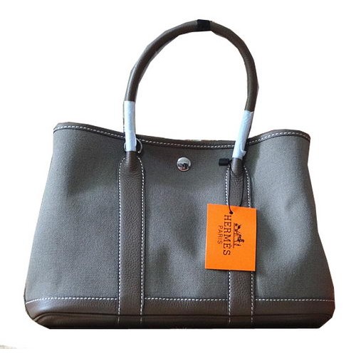Hermes Garden Party 30cm Tragetaschen Original Leder Grau