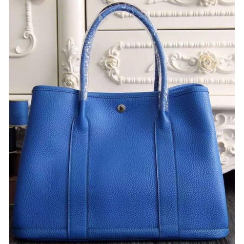 Hermes Garden Party 36cm Tragetasche 30cm Original Leder Blau