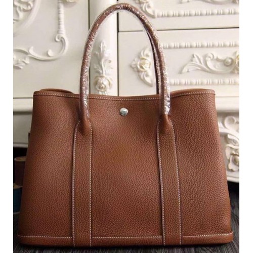 Hermes Garden Party 36cm Tragetasche 30cm Original Leder Braun