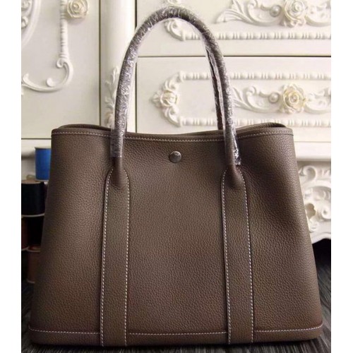 Hermes Garden Party 36cm Tragetasche 30cm Original Leder Grau
