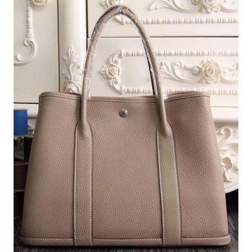 Hermes Garden Party 36cm Tragetasche 30cm Original Leder Hellgrau