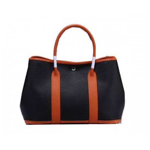 Hermes Garden Party 36cm Einkaufstasche aus genarbtem Leder Schwarz & Orange