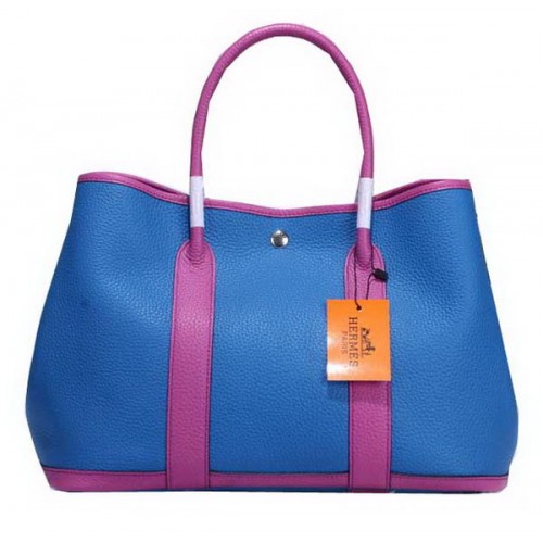 Hermes Garden Party 36cm Tragetasche Körniges Leder Blau&Lila