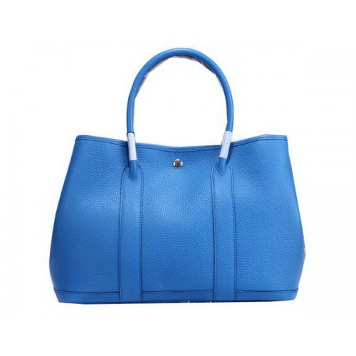 Hermes Garden Party 36cm Tragetasche genarbtes Leder blau