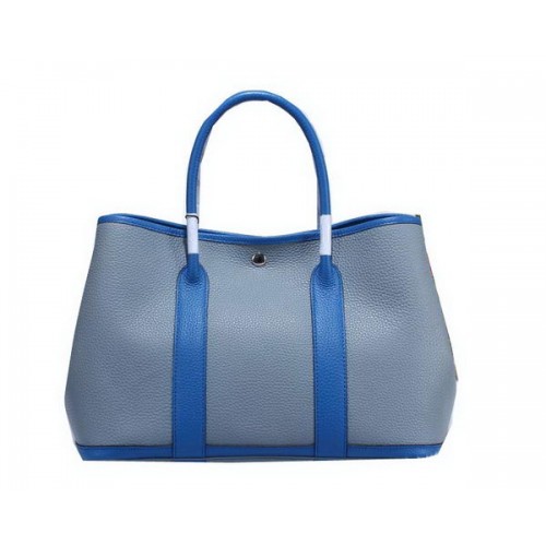 Hermes Garden Party 36cm Tragetasche Körniges Leder Himmelblau&Blau