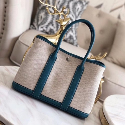 Hermes Garden Party 36cm Tragetaschen Original Leder H3698 Blau