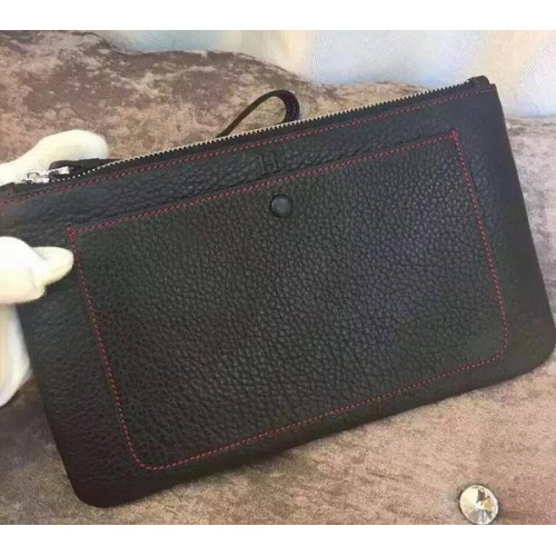 Hermes genarbte Lederclutch H88016 Schwarz