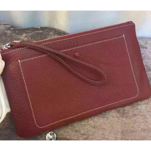 Hermes Clutch aus genarbtem Leder H88016 Burgund